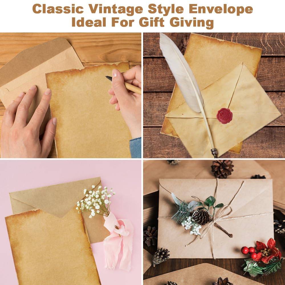 Ensemble De Papeterie Vintage 16 Papiers 10 Enveloppes Anciennes 10 Autocollants Sceau En Cire pour Mariages Invitations Cartes