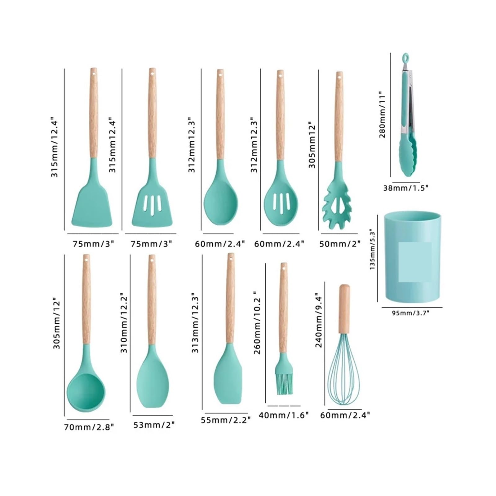 Generisch Küchenutensilien-Set, 12-teilig, Silikon-Kochlöffel, Spatel mit Holzgriff, nordisches Küchengeschirr(Blue-12pc)