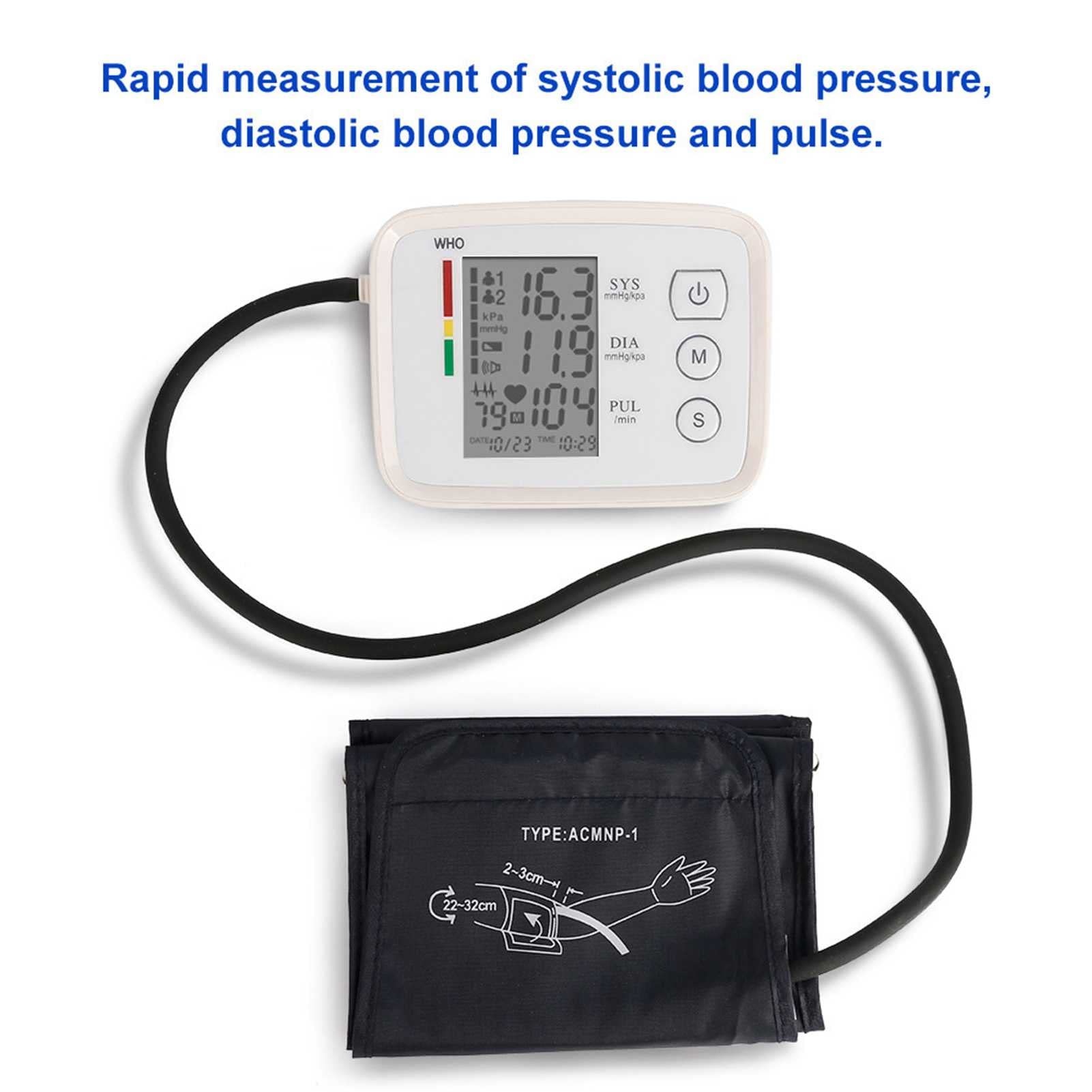 Esfigmomanómetro electrónico de Brazo, 90 Grupos de Datos de Memoria, Pantalla Grande LCD de Alta definición, transmisión en inglés, Monitor de presión Arterial doméstico Multifuncional