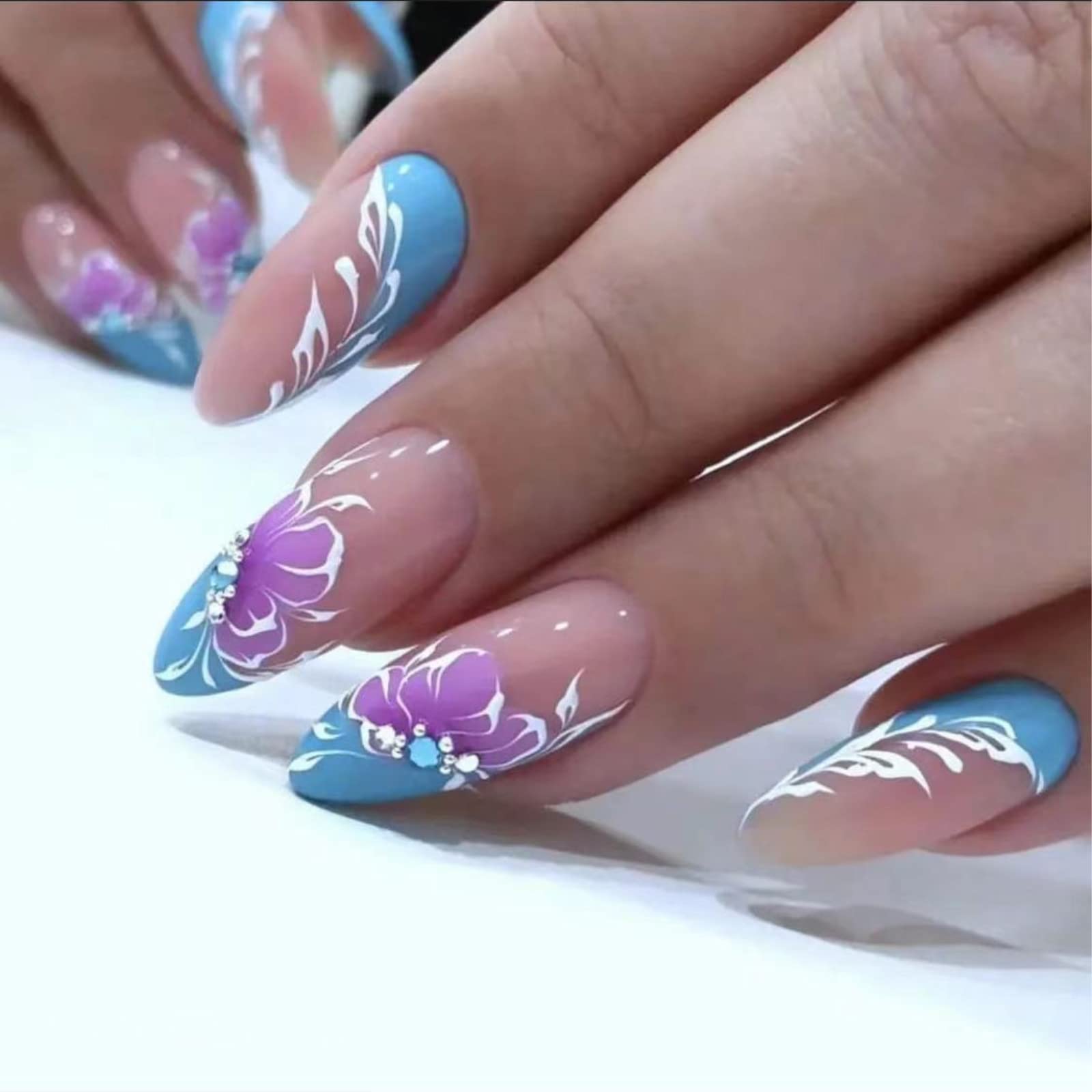 open lace back dress Amazon.com: Press on Nails Medium Stiletto French Fake Nails Full Cover  False Nails with Purple Flower and Blue Rhinestones Designs Blue Tip Glossy  Stick on Nails Artificial Acrylic Nails for Women Girls