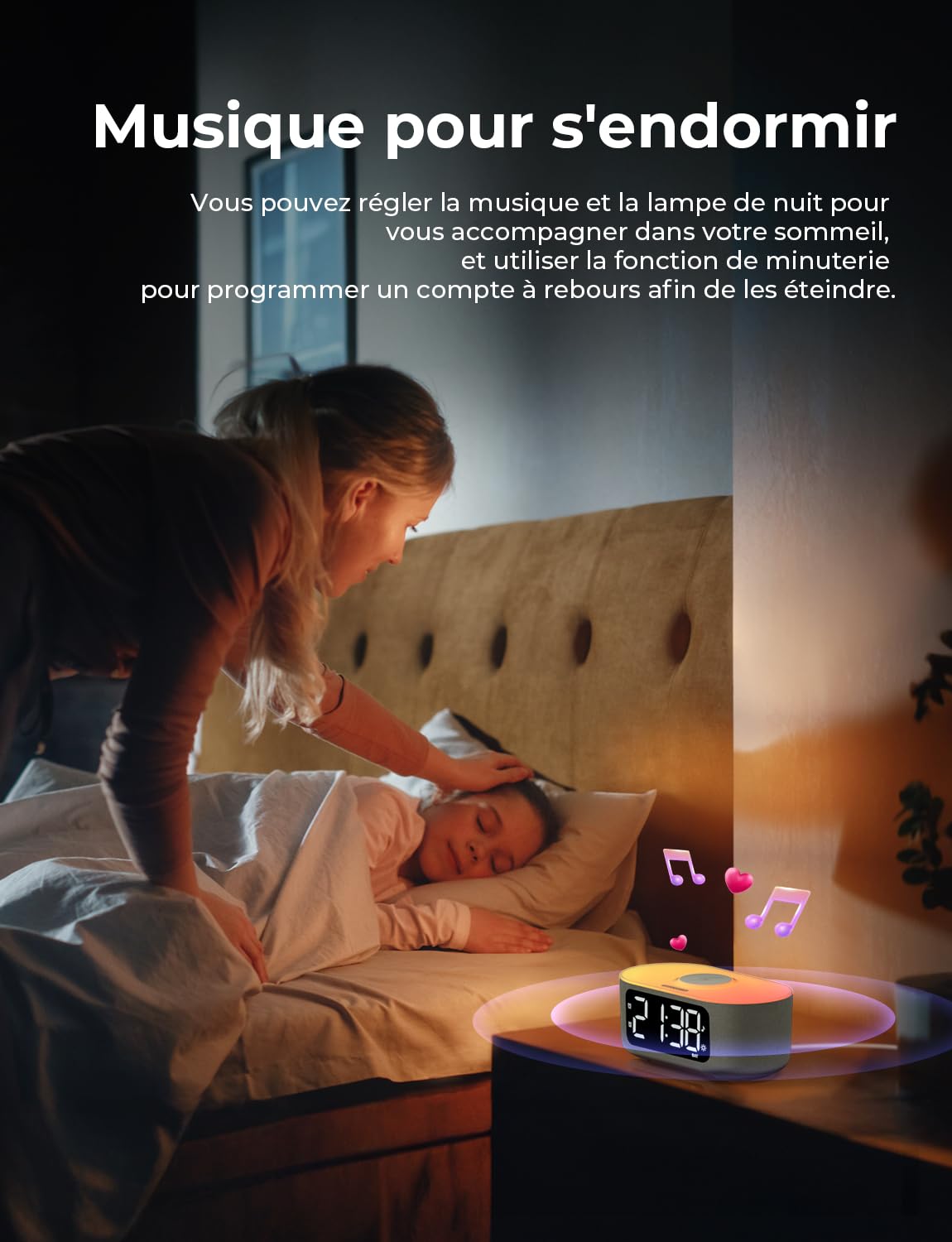 LIORQUE Radio Réveil Bluetooth avec Chargement sans Fil Qi 15W, Réveil Connecté avec Écran LED et 5 Luminosités Réglage, Auto Dimmer, 2 Alarms, Mode Week-End, Sommeil Sonore, Affichage Semaine