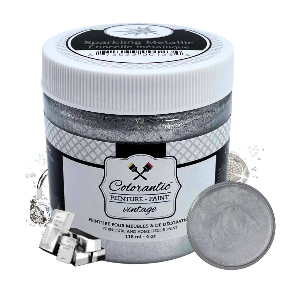 Colorantic | Furniture DIY METALLIC SILVER Paint | Art Craft Paint Walls Opaque - Pouring paint (4 oz)