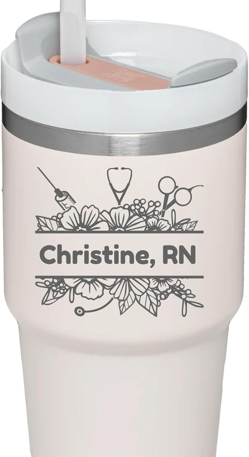 Personalize tumbler created using Stanley Cup – Custom Engraved Insulated Tumbler with Straw – Vacuum Travel Mug – Gift for Women & Men. 20 oz. (RoseQuartz)