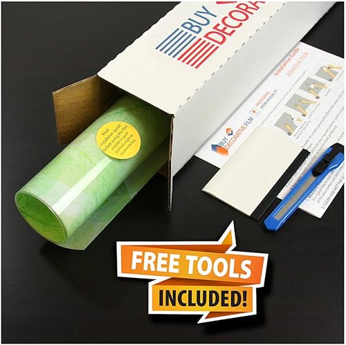 Miniatura 2 de BDF 4GLVW - Película decorativa para ventana, hojas verdes sobre blanco (36 pulgadas x 7 pies)