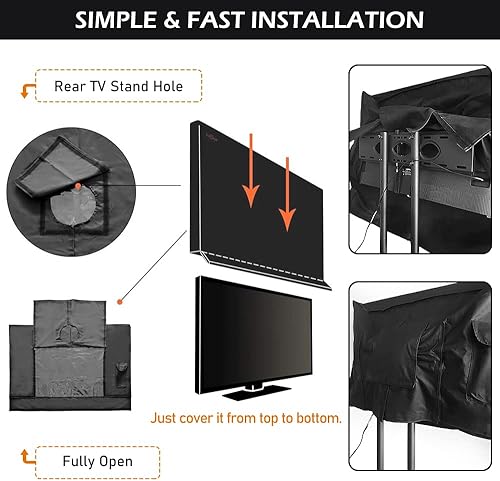 Miniatura 4 de HOMEYA Funda de TV para exteriores de 30 a 32 pulgadas con solapa frontal transparente resistente a los arañazos + cubierta inferior, protector de