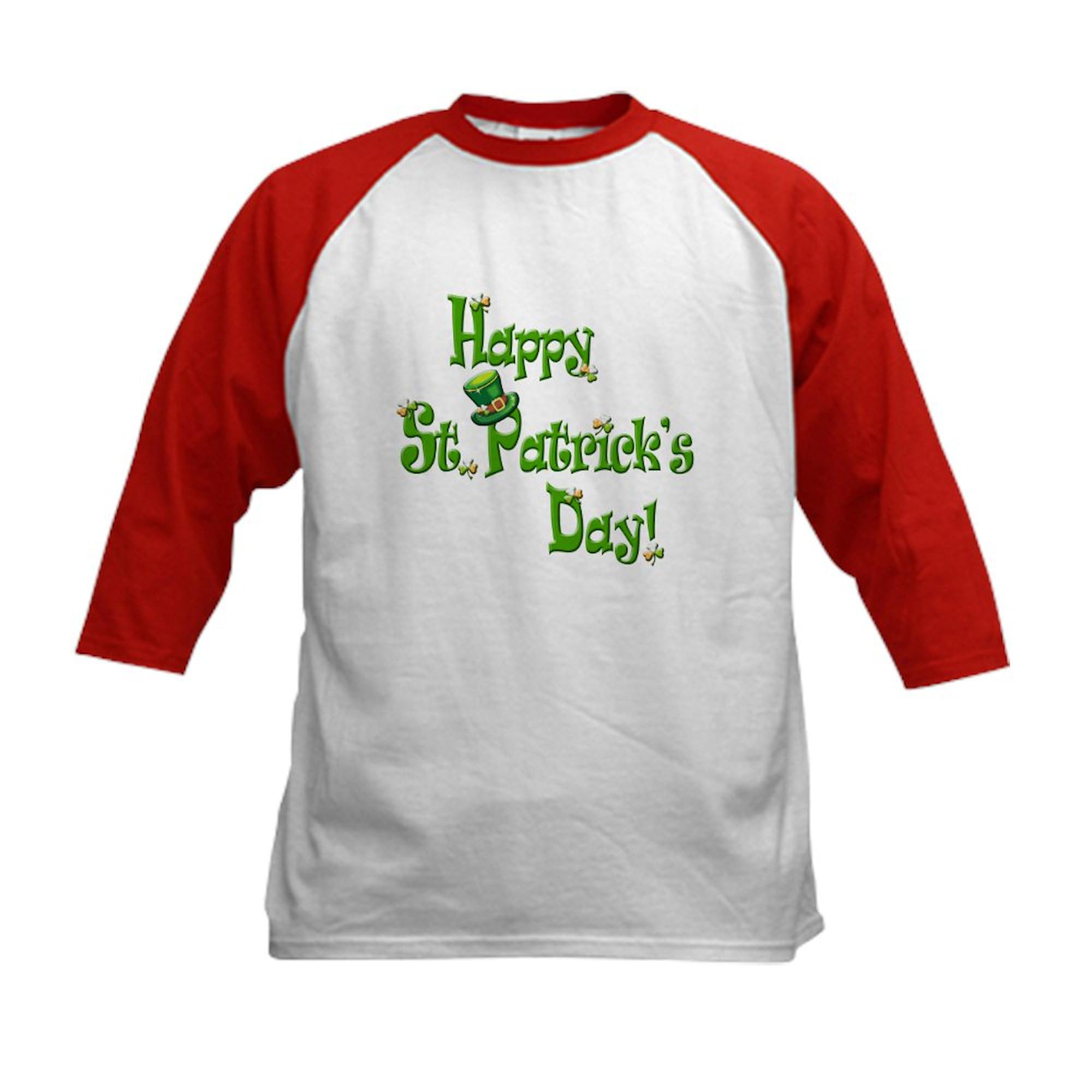 CafePress Happy St. Patricks Day Baseball Jersey Kids Cotton Baseball Jersey, 3/4 Raglan Sleeve Shirt Red/White