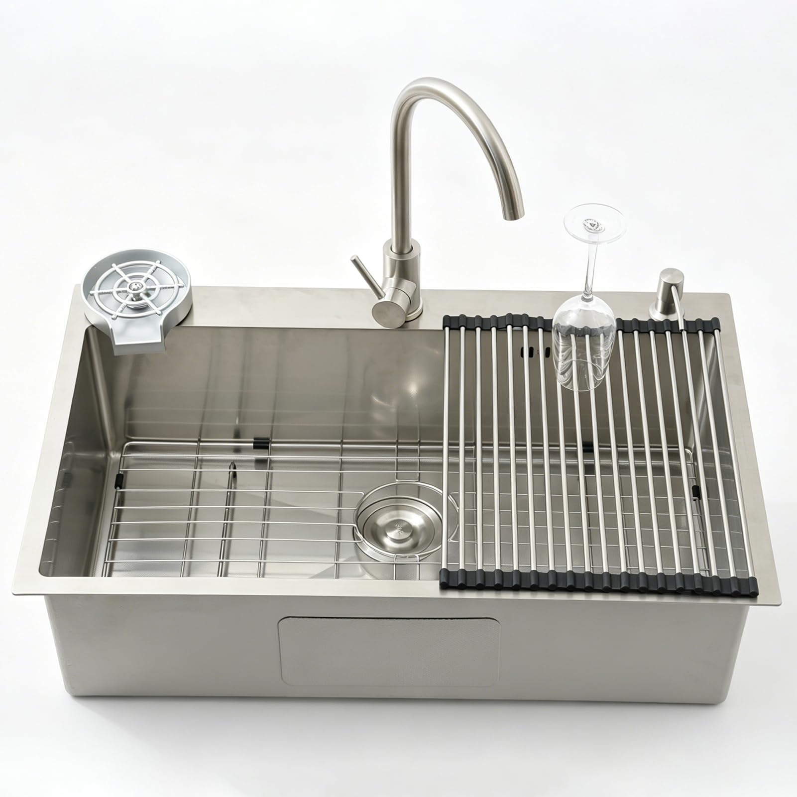 Fregadero Cocina 70x50cm, Fregadero Grande Cocina 1 Seno, Fregadero Cocina en Acero Inoxidable 304, Con Grifo de Cocina, Filtro de Drenaje, Ifón, Rebosadero y Residuos, Kitchen Sink