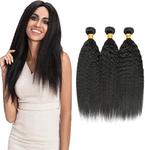 28 30 32 Inch Yaki Straight Bundles Human Hair Unprocessed Virgin 3 Bundles Kink