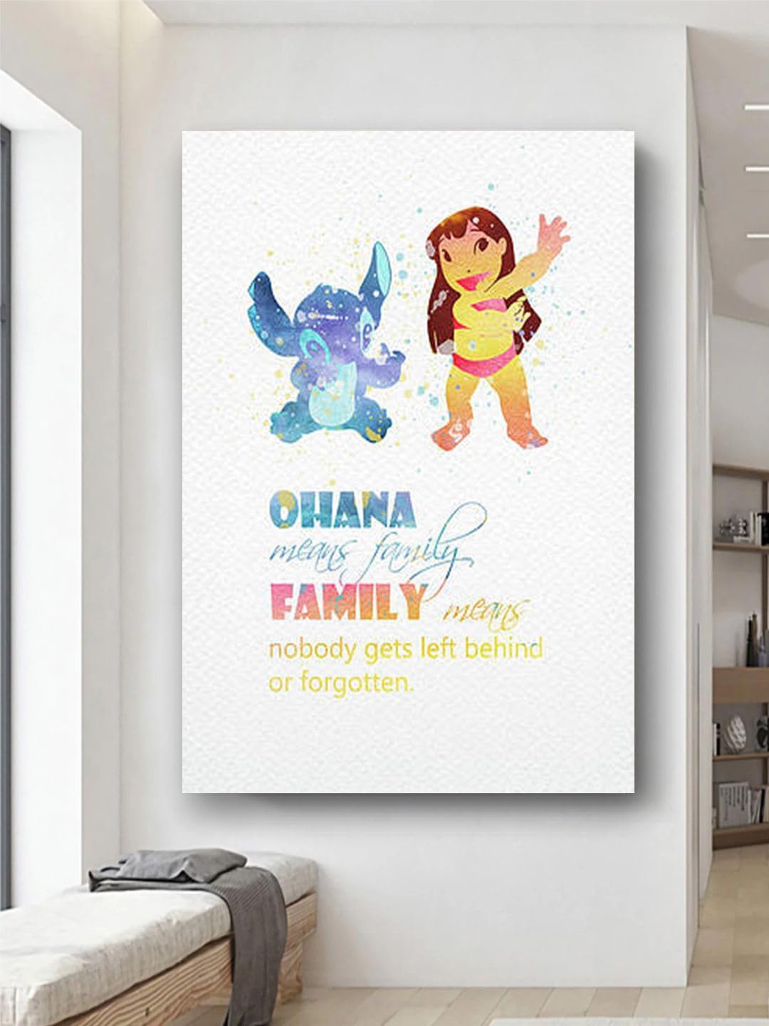 DesignSkinz Wall Art | Matte Printed Sun-board | Home Decor for Living Room, Bedroom, Office, Study, Shelf (45x60inch) - Lilo And Stitch Watercolor Print