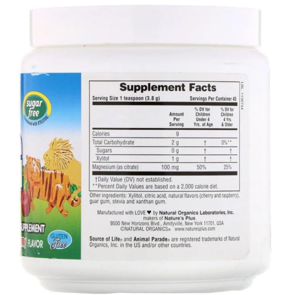 Nature's Plus Magkids Magnesium Powder Supplement, 171 Grams Cherry Flavor - For Strong Bones, Healthy Growth & Development, Sugar Free