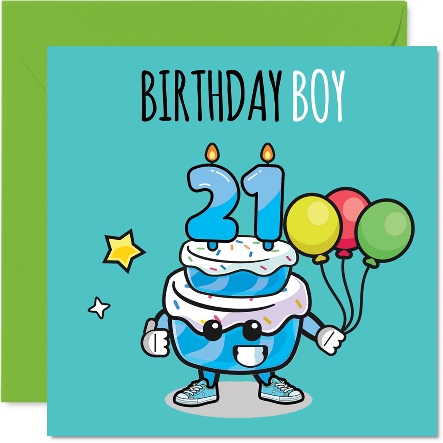 21st Birthday Cards for Men, Birthday Cake Boy Balloons