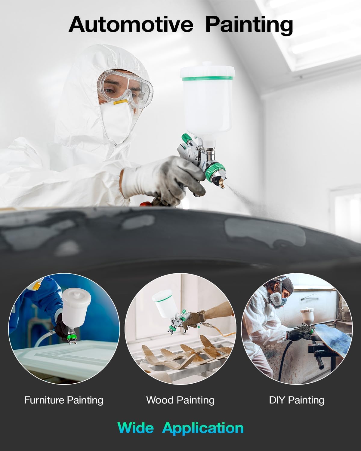 YUZES HVLP Spray Gun Kit with 1.4/1.7/2.0mm Nozzles & Air Filter with Pressure Gauge, Easy to Use Spray Paint Gun for Cars, Air Spray Gun for Painting Cars, Furniture, DIY Painting Primer, Clear Coat