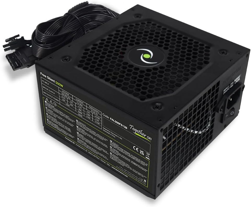 Tecnoware Power Systems ATX 500 W Supply for PC - Silent 12 cm Fan Connectors 2 x SATA, 1 24 Poles, 12V 4 + Molex, Floppy