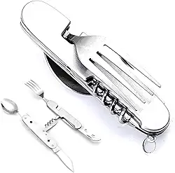 Talher Multifuncional de Aço Inoxidável 6 em 1 Acampamento e Pescaria