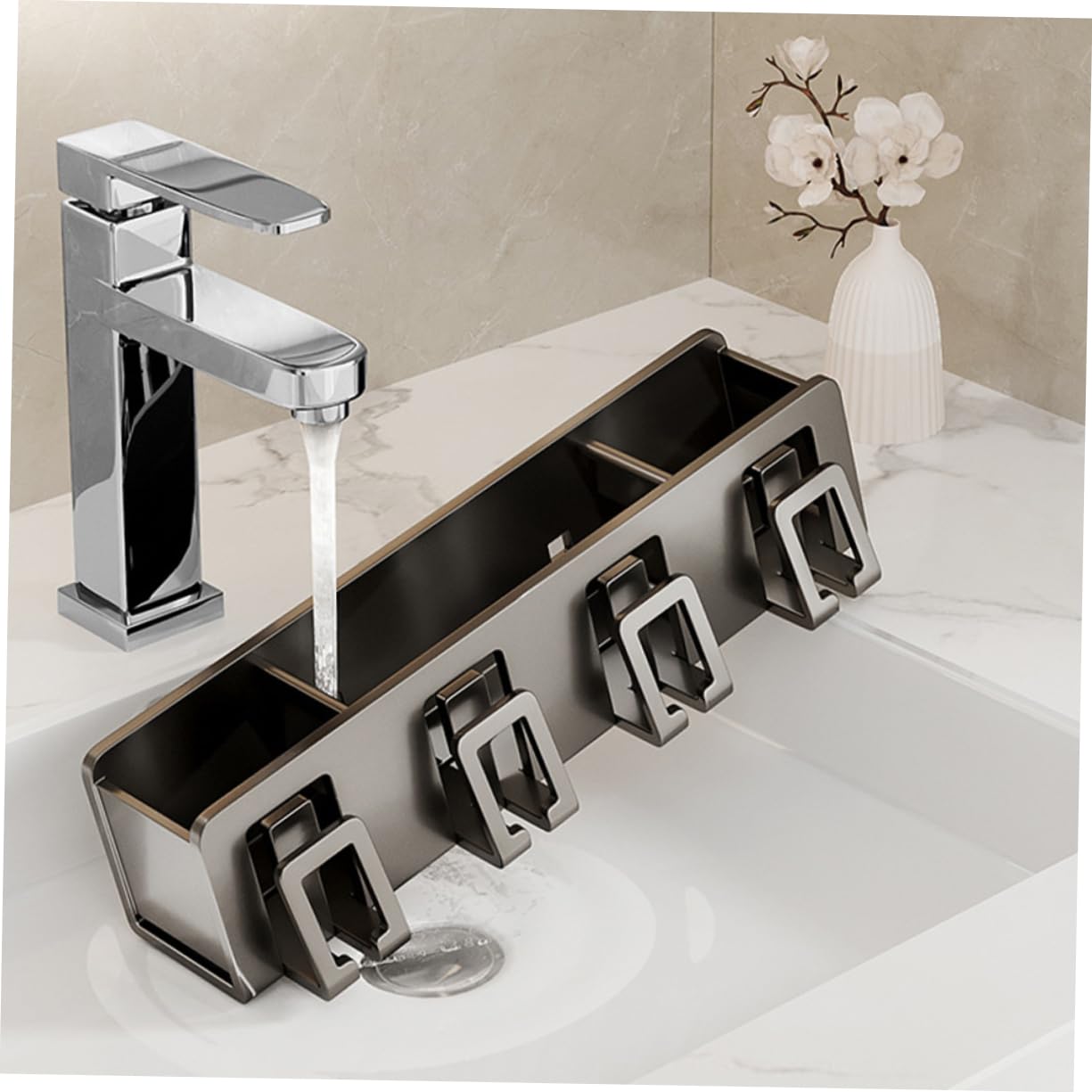 Moderno estante de almacenamiento para cepillos de dientes, organizador de accesorios de baño para cepillos de dientes, pasta de dientes y más, soporte de cepillo de dientes de baño ABS gris