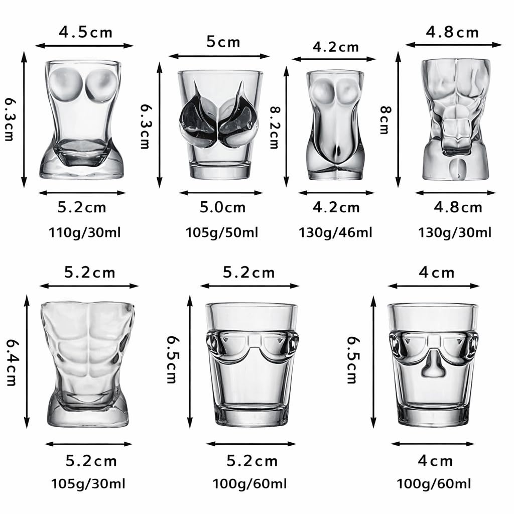 Set Di 7 Mini Bicchieri Da Liquore, Bicchieri Da Whisky, Bicchieri Da Vino, Mini Bicchieri Da Liquore In Stile "Human Art" Adatti Per Tequila, Vodka E Superalcolici, Perfetti Per Feste, Bar E Festival