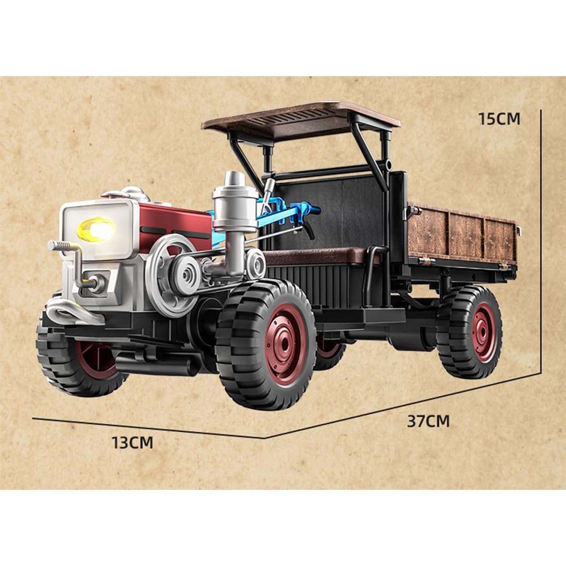 Ciągnik RC, 2,4 G, 4WD, w pełni proporcjonalny, terenowy, retro, realistyczne, zdalnie sterowane pojazdy ciężarowe ze światłami LED, symulowane dźwięki i efekty mgły wydechowej, dekoracja