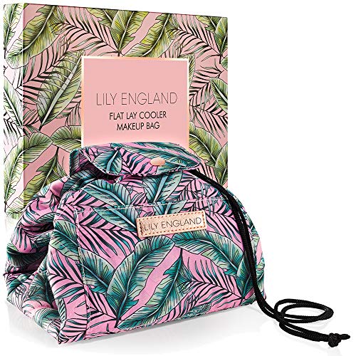 Kosmetikbeutel mit Kordelzug für Damen | Kordelzug Kosmetiktasche Flach & Make Up Organizer Tasche mit viel Platz | Schminktasche für Reise & zu Hause | Lazy Make Up Bag von Lily England | Tropisch