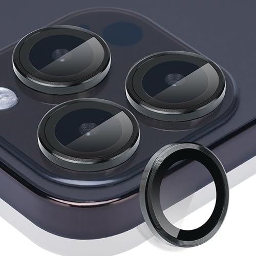 Protector de lente de cámara para iPhone 15 Pro Max, protector de lente de vidrio templado con anillo de aleación de aluminio, compatible con iPhone