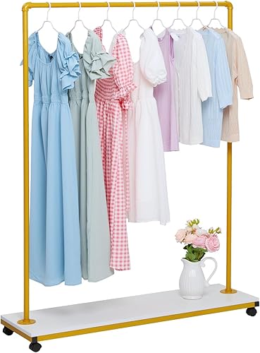 Towallmark Perchero de ropa resistente de 63 pulgadas con ruedas y estante inferior para colgar ropa, perchero de metal para abrigos, camisas,