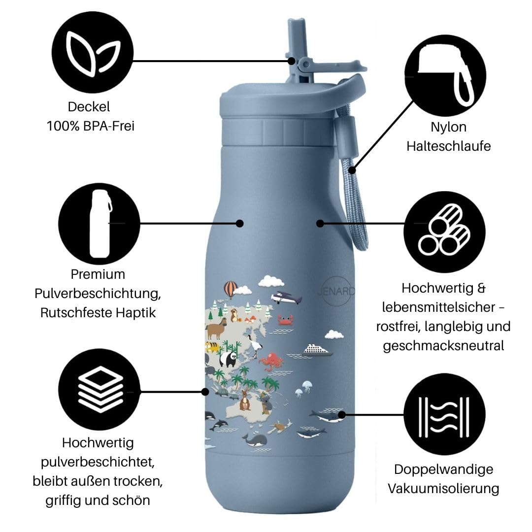 Jenard Brotdose & Trinkflasche Set für Kinder – Edelstahl Lunchbox mit Trennfach & auslaufsichere Thermoflasche – BPA-frei – Creme/Tiere im Wald