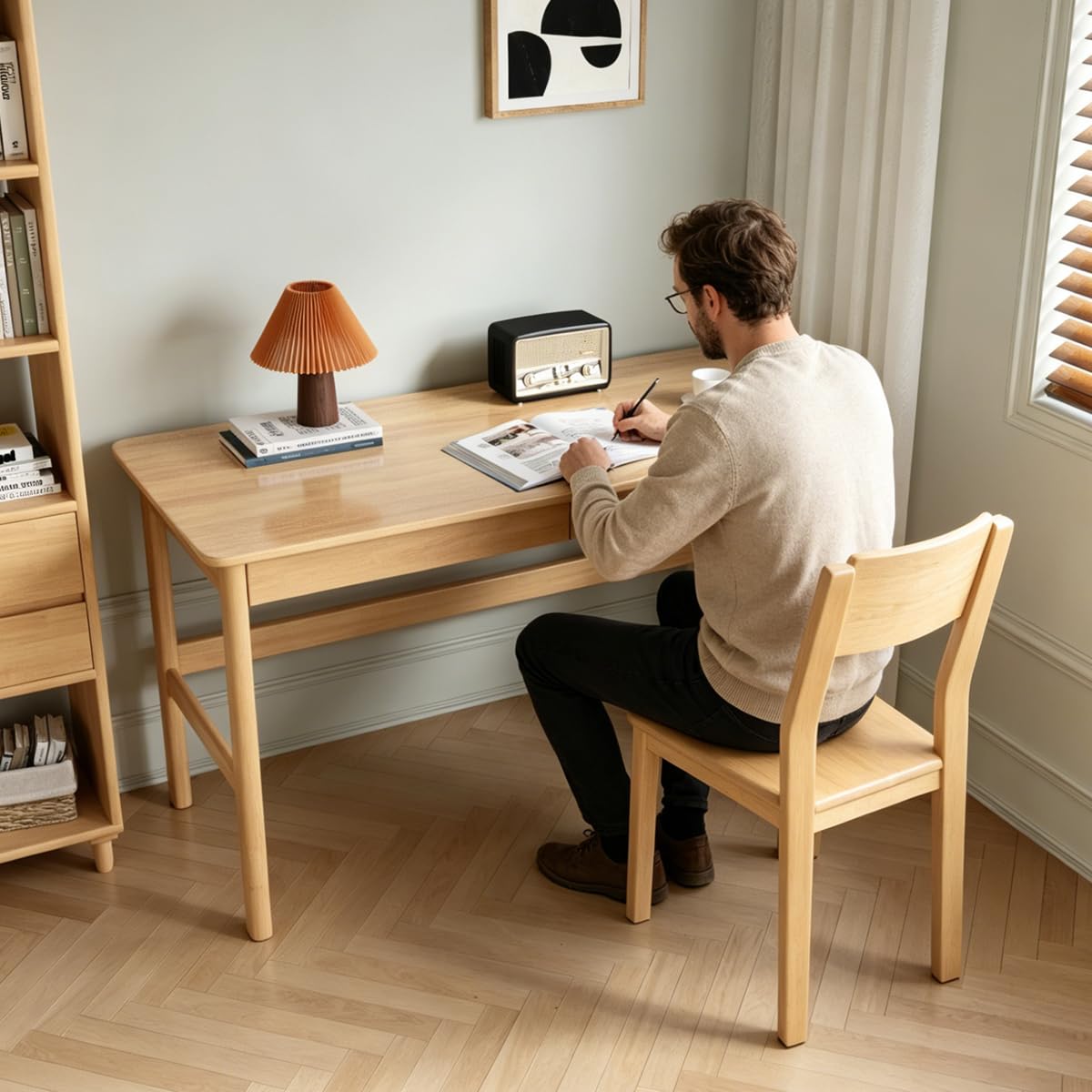 Scrivania per computer in legno massello con cassetti, tavolo da studio per casa e ufficio, per studenti e lavoro, piccola scrivania per camera da letto, postazione di lavoro per PC per piccoli spazi
