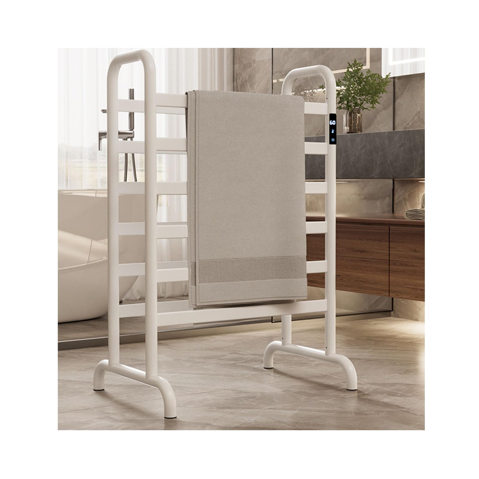 Scaldasalviette Elettrico a Riscaldamento rapido, Bianco, con Spina, per la casa, Indipendente, con Timer.