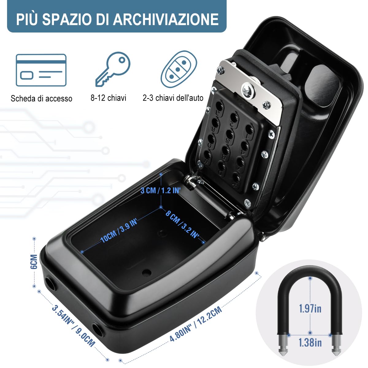 Cassaforte per Chiavi Grande Cassetta di Sicurezza per Chiavi Impermeabile Cassaforte Portachiavi con Codice 12 Cifre Cassetta Chiavi Combinazione per Casa Fabbrica Scuola Esterno