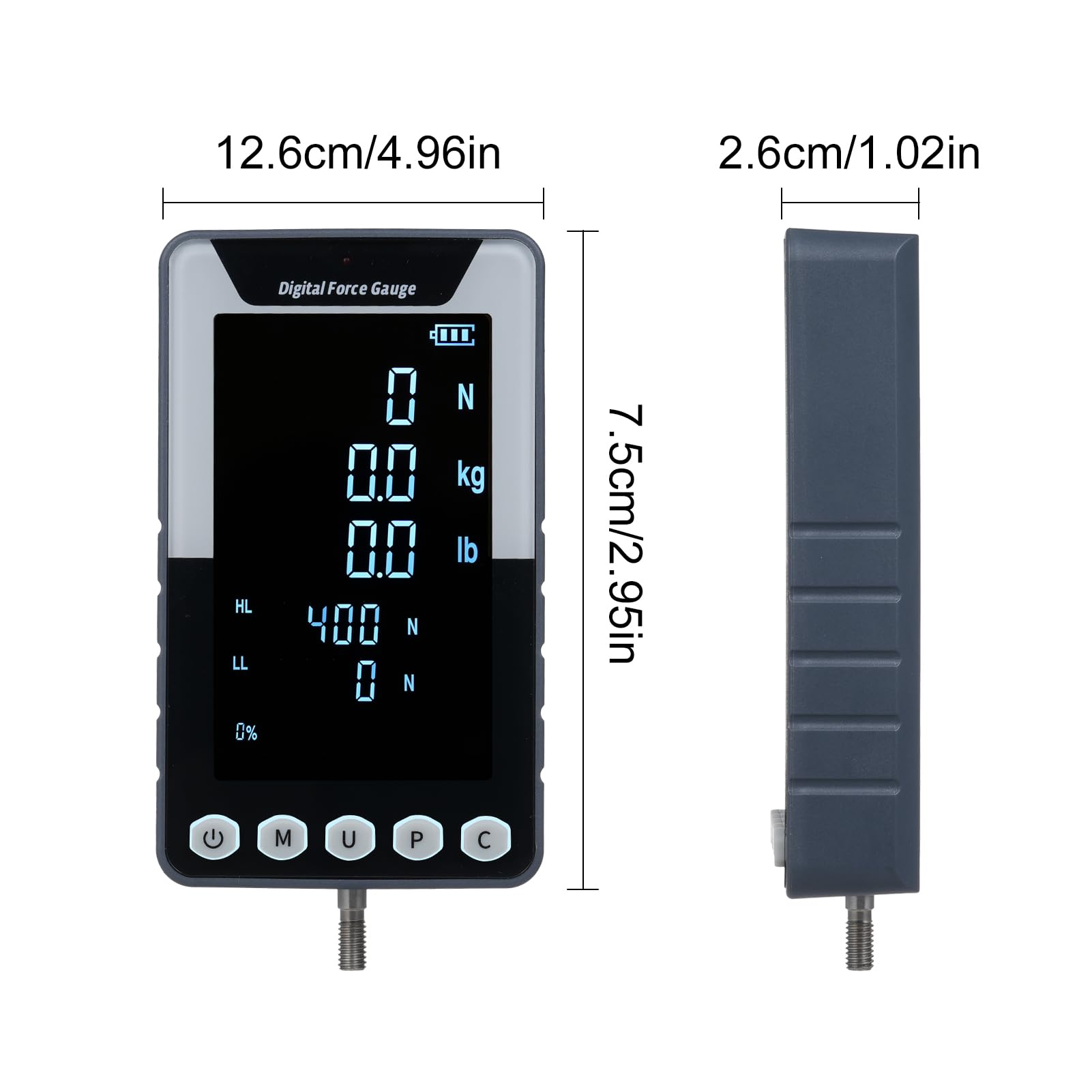 Digitales Kraftmessgerät, 500 N.m Push-Pull-Messgerät, tragbares Kraftmessgerät, Dynamometer mit 3 Einheiten N/LB/Kg, automatische LCD-Hintergrundbeleuchtung, automatische Abschaltung für Druck- und