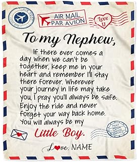 CenturyTee Personalized to My Nephew Blanket from Aunt Uncle Air Mail Letter Little Boy Nephew Birthday Customized Bed Quilt Fleece Throw Blanket (30 x 40 Inches - Baby Size),Multicolor (432)