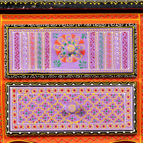 Image of Wooden Bedside Table for Bedroom | 2 Drawer Side Table | Handpainted Rajasthani Chest of Drawers | Solid Wood Small Bedside Table with Drawer Storage for Living Room & Home (Handpainted)