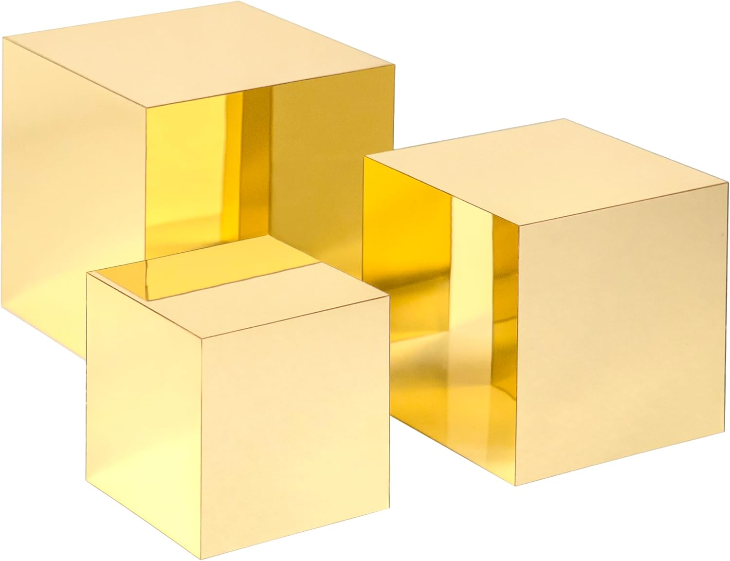 Red Co. Set of 3 Glossy Gold Acrylic Cube Display Nesting Riser Stands with Hollow Bottoms