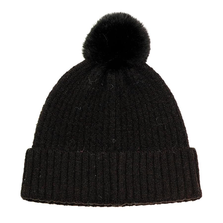 Bonnet à pompon noir pour femme en maille recyclée taille unique