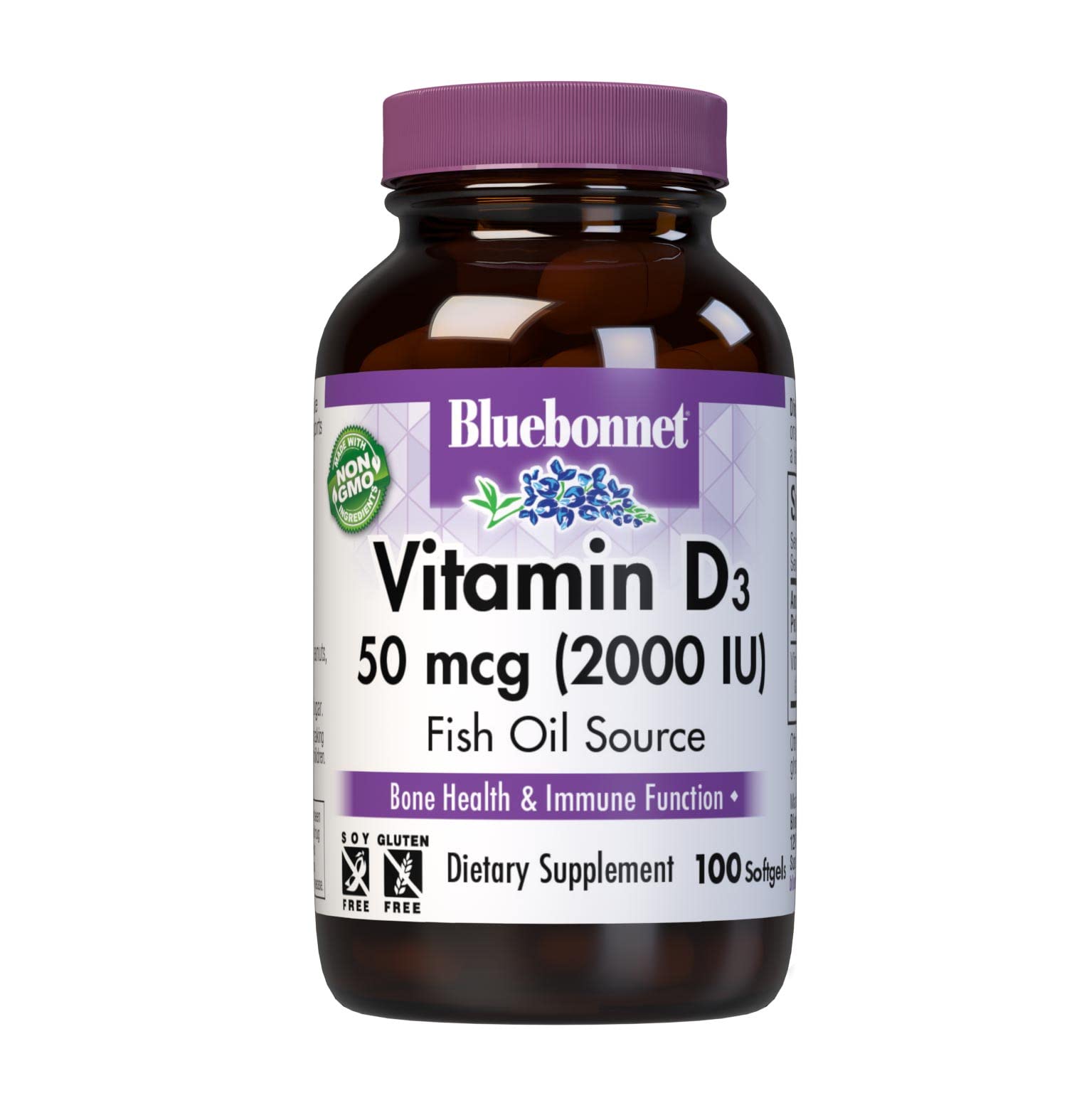 BlueBonnet Vitamin D3 2000 IU Vegetable Capsules, 100 Count (Pack of 1)