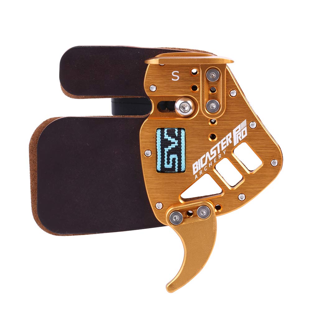 BICASTER Archery Finger Tabs Horween Cordovan Leather + Aluminum Finger Guards for Recurve Bows (Gold, Small)