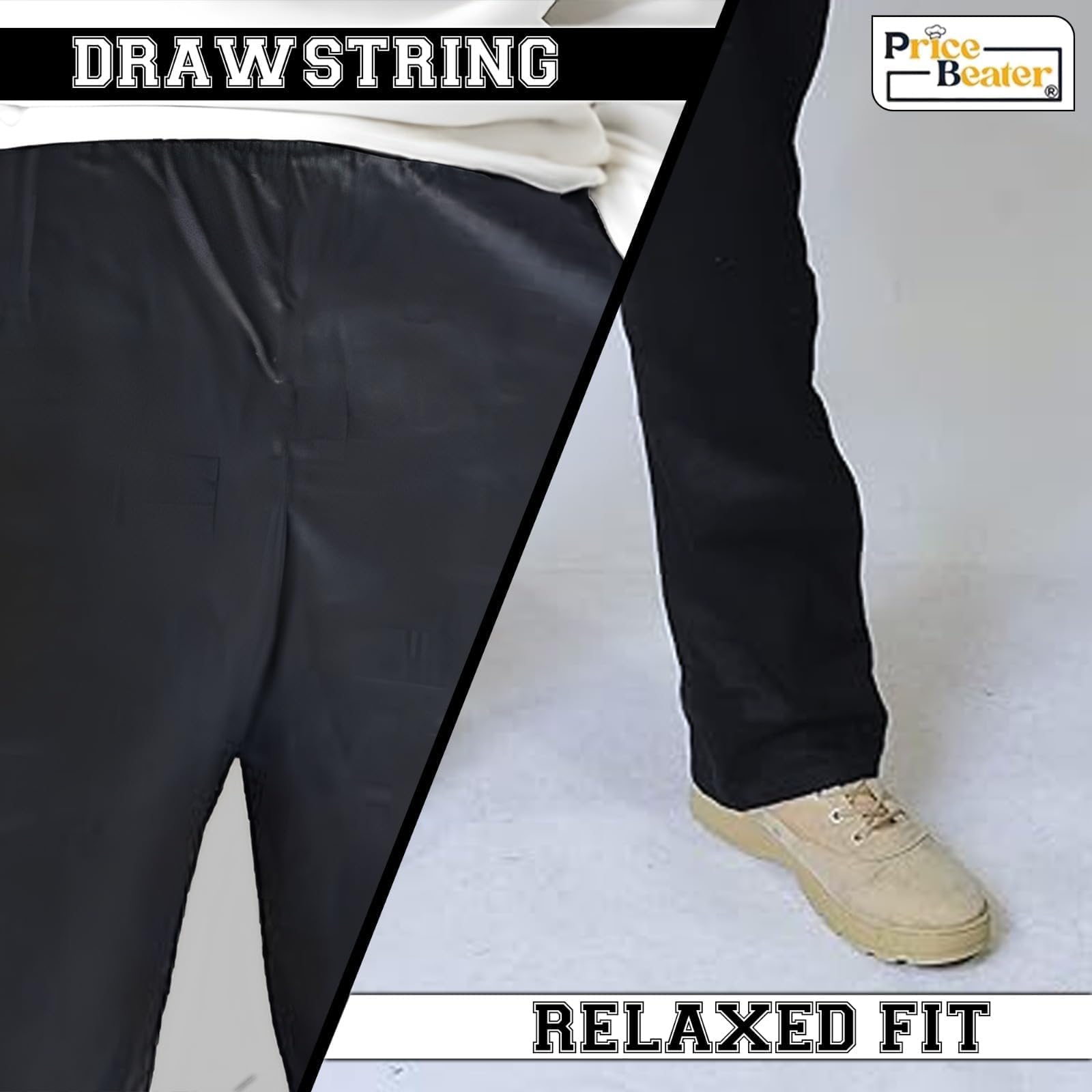 PRICE BEATER Pantalon de chef professionnel pour uniforme de cuisine unisexe adulte en polycoton classique, taille élastique, idéal pour un usage quotidien