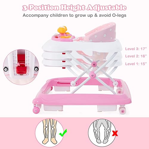 Miniatura 4 de INFANS Andador plegable para bebé, 3 en 1 para niños pequeños, con bandeja de música extraíble, altura ajustable, cojín de asiento lavable para