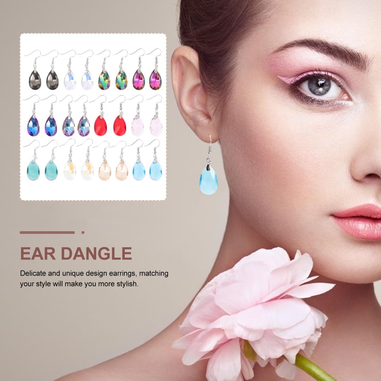 12 Pairs Crystal Drop Earrings Set for Women Lightweight Teardrop Dangle Earrings with Comfortable Ear Hook Trendy Jewelry for Party and Daily Wear 1.69X0.43 Inches - Image 2