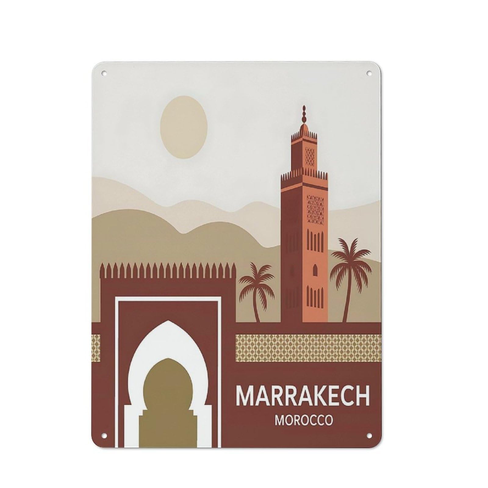 Junmoney Style-16 Tin Wall Plaque 40X30cm With Marrakech, Morocco Travel For Home Office Or Studio, New Home Wall Decor For Home Office Decor Fans