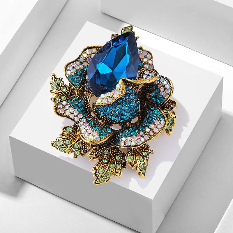 Image of Rhinestone Flower Brooch For Women Crystal Rose Flower Brooch Pin Big Size Rhinestone Crystal Flowers Broochs Stylish Rhinestone Rose Flowers Pin Elegant Clothing Hat Bag Accessories