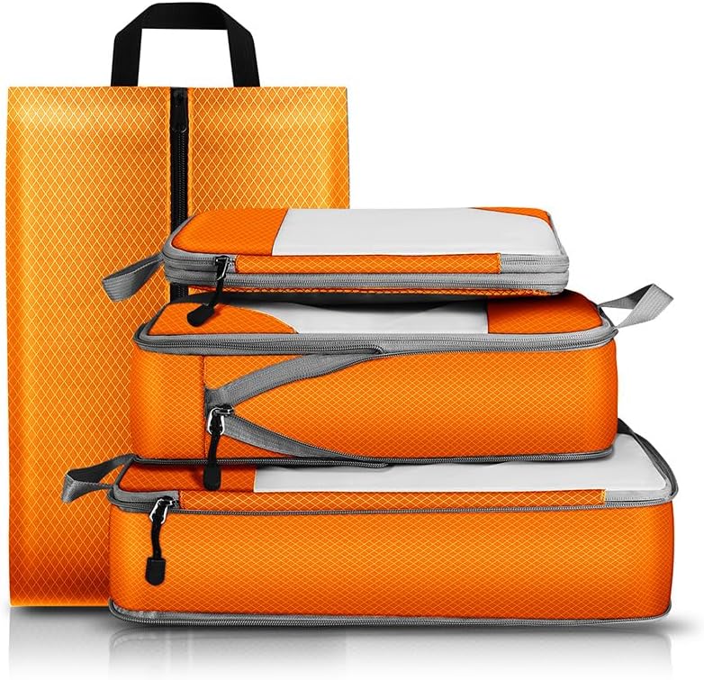 Waterproof TUP Transparent Travel Packing Bags Set – Foldable & Lightweight Design – Luggage Organizer for Suitcase & Trolley|All Seasons Portable Travel Essentials (Orange,Small Size (Single Bag))