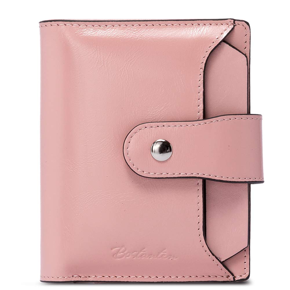BOSTANTEN Women Leather Wallet RFID Blocking Small Bifold Zipper Pocket Wallet Card Case Purse with ID Window