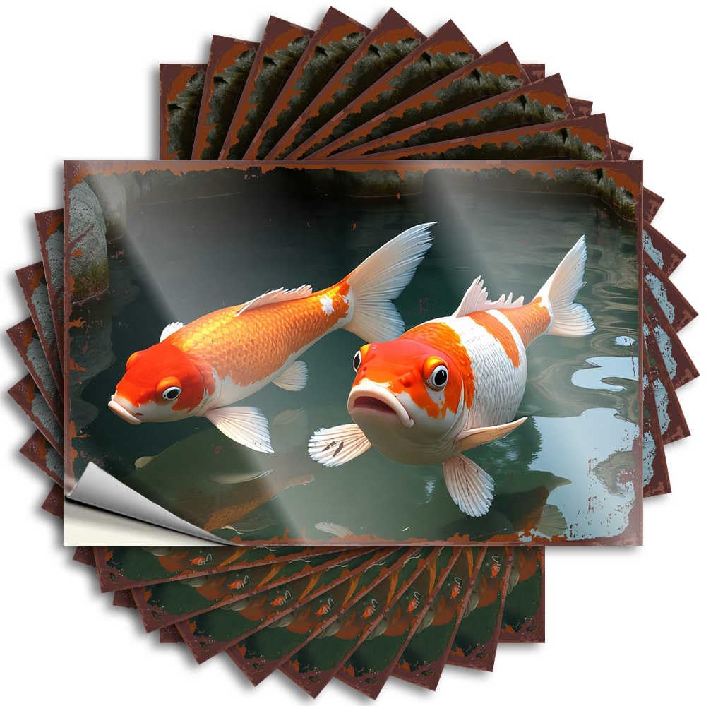 Fzfn Men's Colour Sticker Smiley Face, Motorcycle Bumper Colorful Koi Fish Swimming In A Pond | Room Accessories(8X12cm)