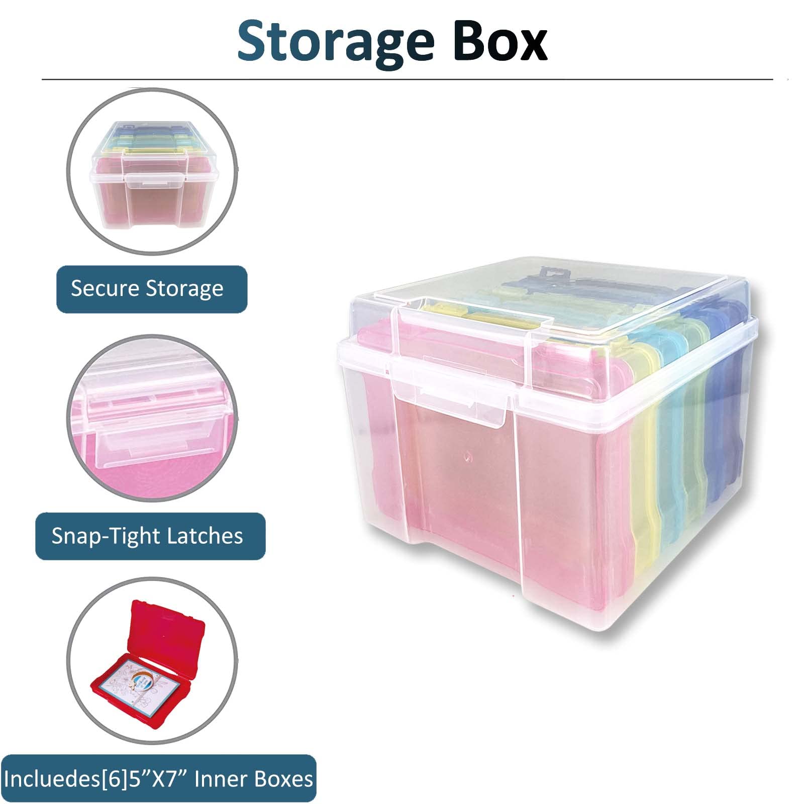 ASIYUN Index Card Box, 5" x 7" Photo Organizer Cards Craft Keeper, Greeting Card Organizer with 6 Inner Storage Cases for Birthday Get Well Cards Photos, Crafts, Scrapbooking, Paper, Stickers(Color)