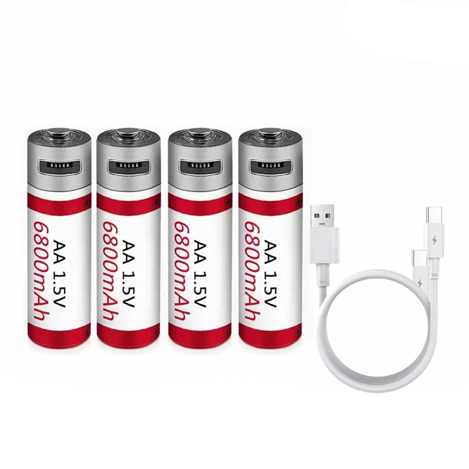 Batterie Ricaricabili al Litio AA da 6800 mAh con Uscita costante USB da 1,5 V, Ricarica Rapida in 2 Ore con Cavo USB, Oltre 1000 cicli di Carica/scarica.
