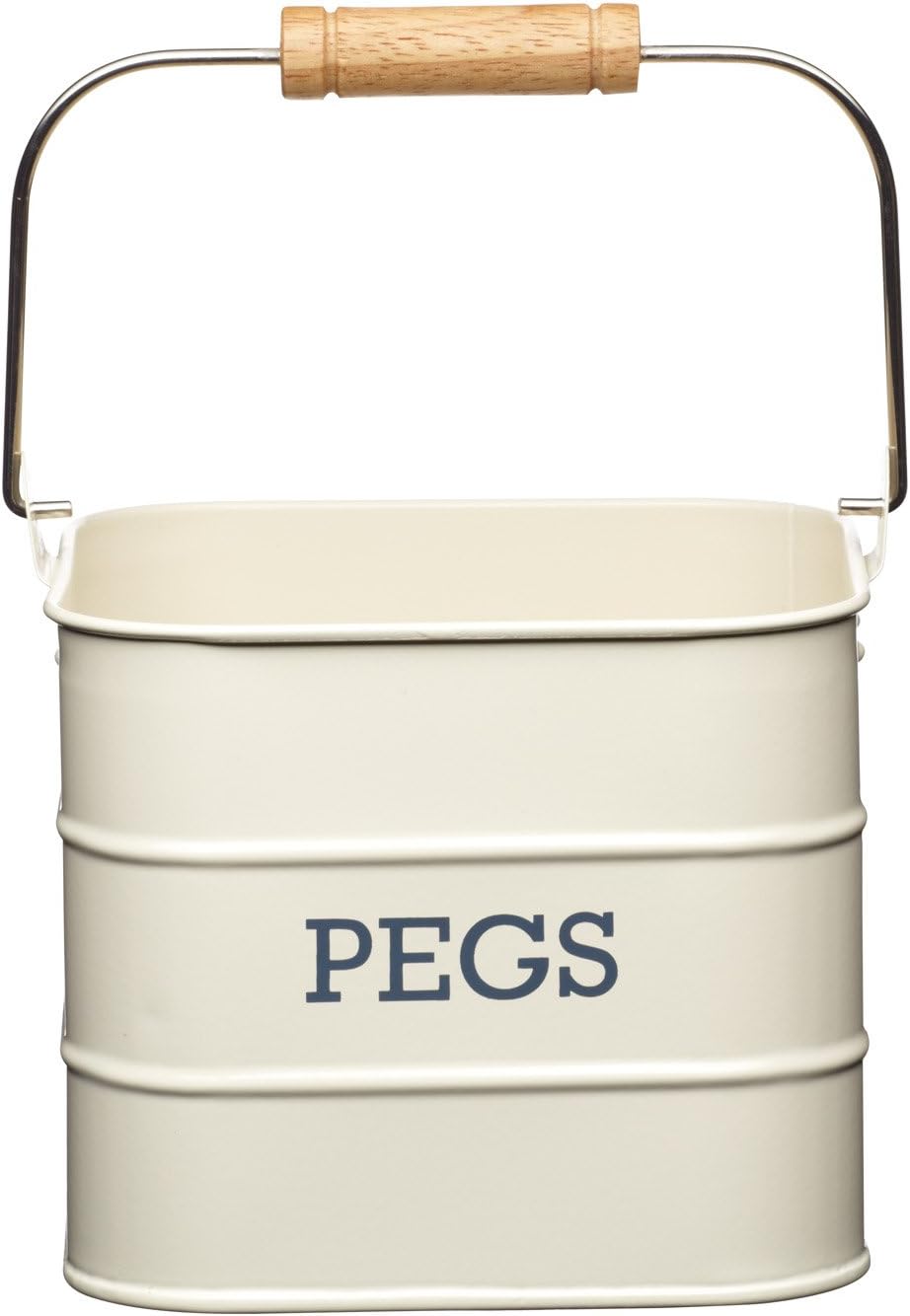 KitchenCraft Living Nostalgia Hanging Metal Peg Tin, Vintage Style Metal Storage Accessory for Laundry/Clothes Pegs - Antique Cream