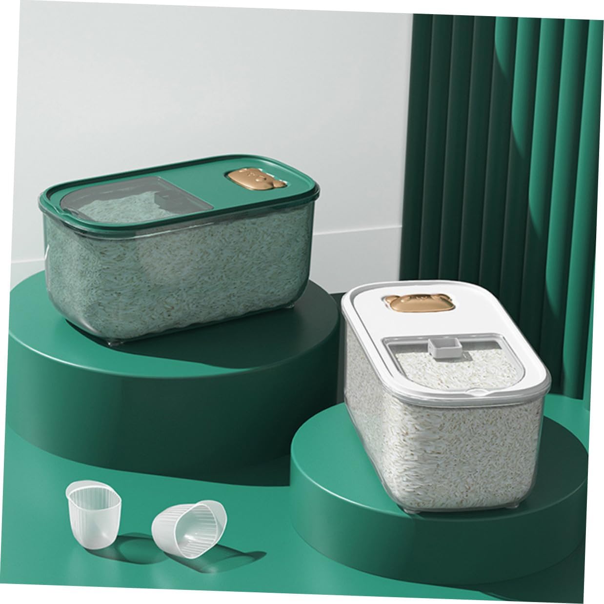 Veemoon Multi-function Sealing Rice Bucket 10 Jin Thickened Plastic Rice Storage Case Moisture-proof Green Small Kitchen Grain Container