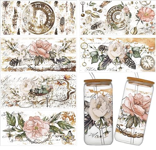 UV Paris Memories-A Themed Mug Transfer Stickers, 6 Sheets of Waterproof Designs for 16 oz Libbey Glasses, Furniture Crafts, Woodworking DIY