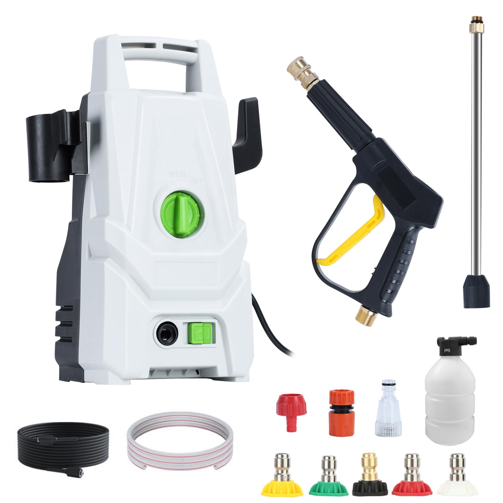 Potente limpiador eléctrico de alta presión 4800 PSI máx. 2,9 GPM, con 4 boquillas de conexión rápida, manguera de 28 pies, depósito de jabón, ideal para la limpieza de coches, entradas,