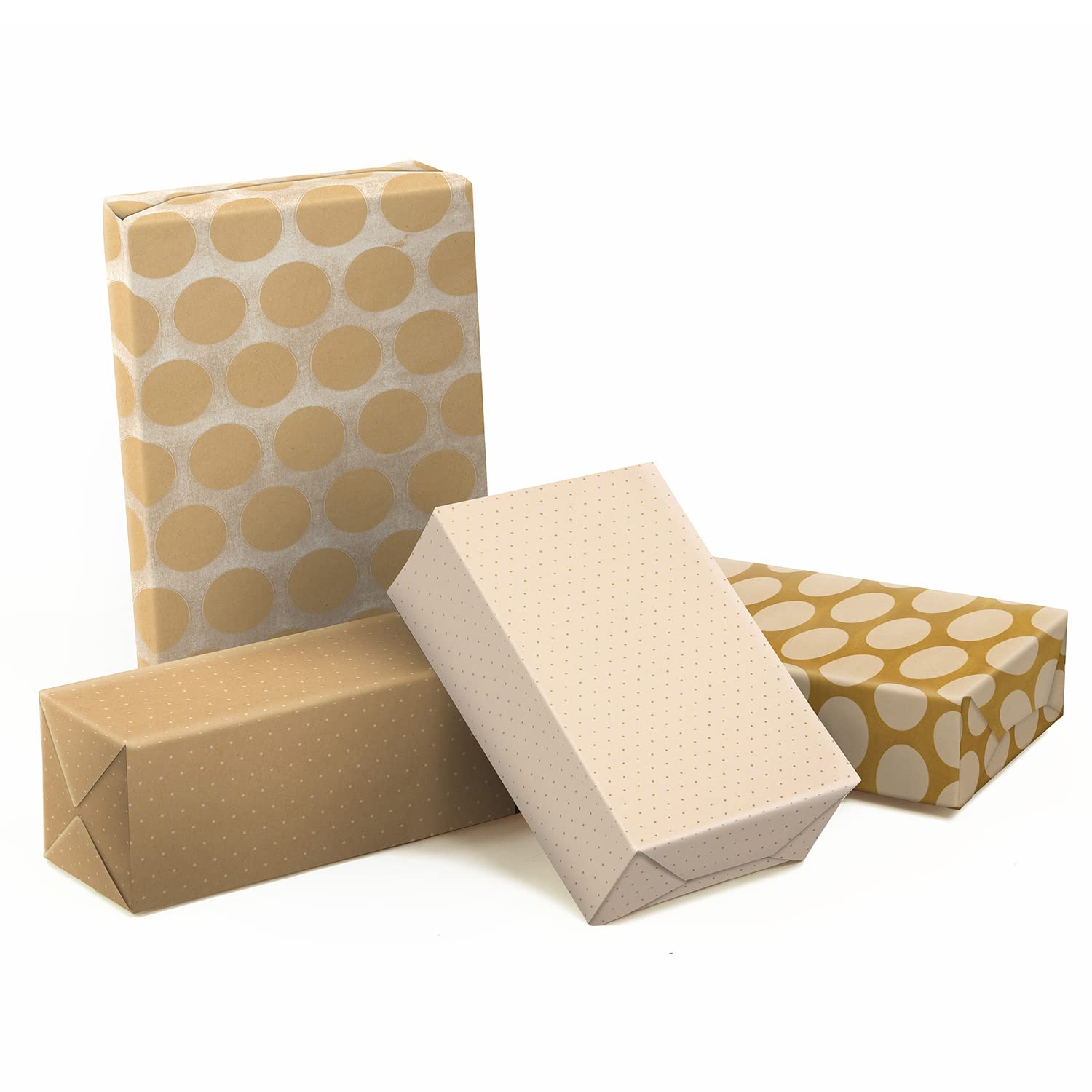 Clairefontaine 223879AMZC – 10 rollos de papel de regalo kraft (100% reciclado) 5 mx0 m70 (grande ancho), 80 g, diseños surtidos, lunares, blanco y plateado